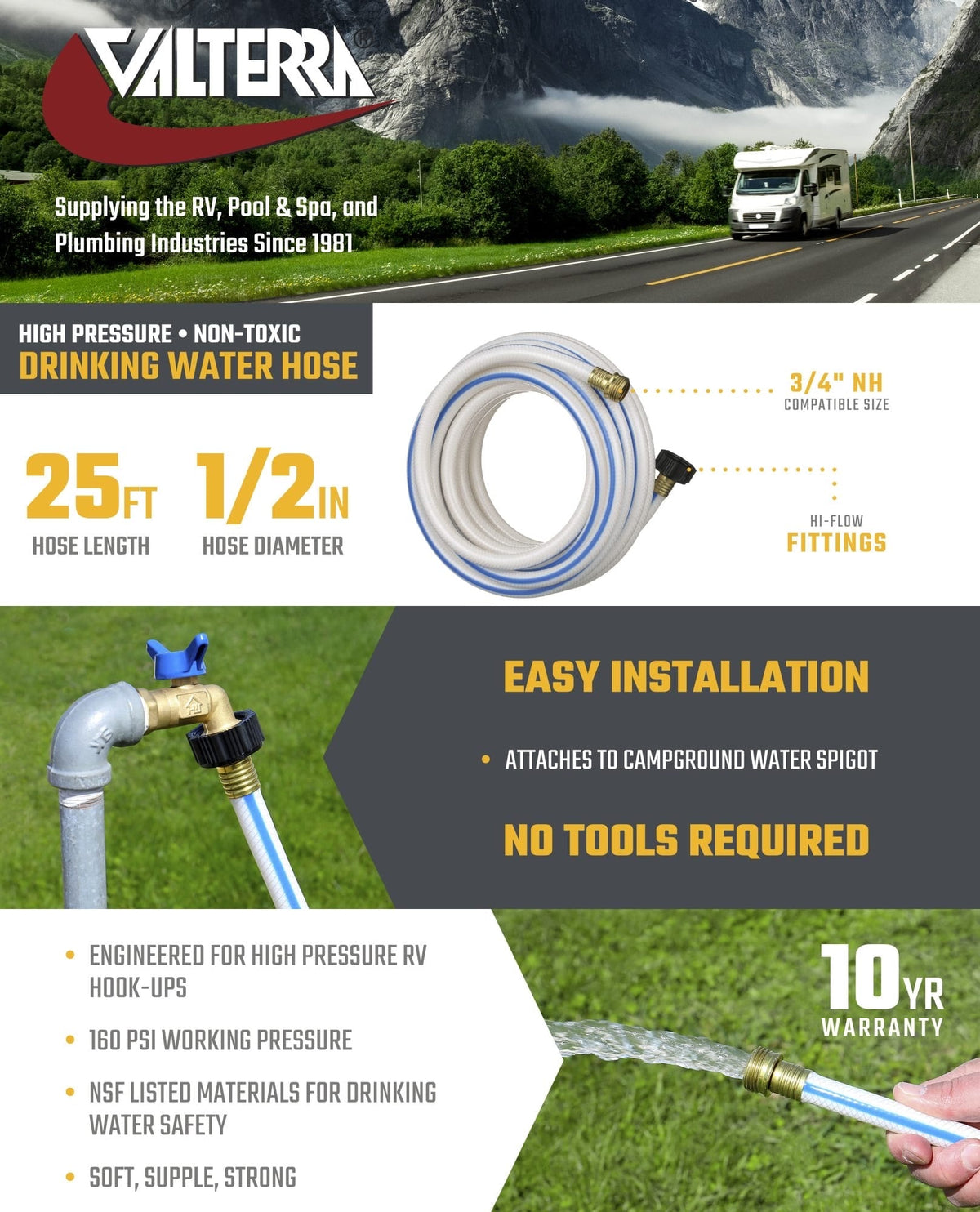 Valterra W01-5300 1/2" x 25' Drinking Water Hose - White - image 7