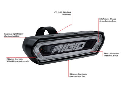 RIGID Chase, Rear Facing 5 Mode LED Light, Amber Halo, Black Housing - 90122