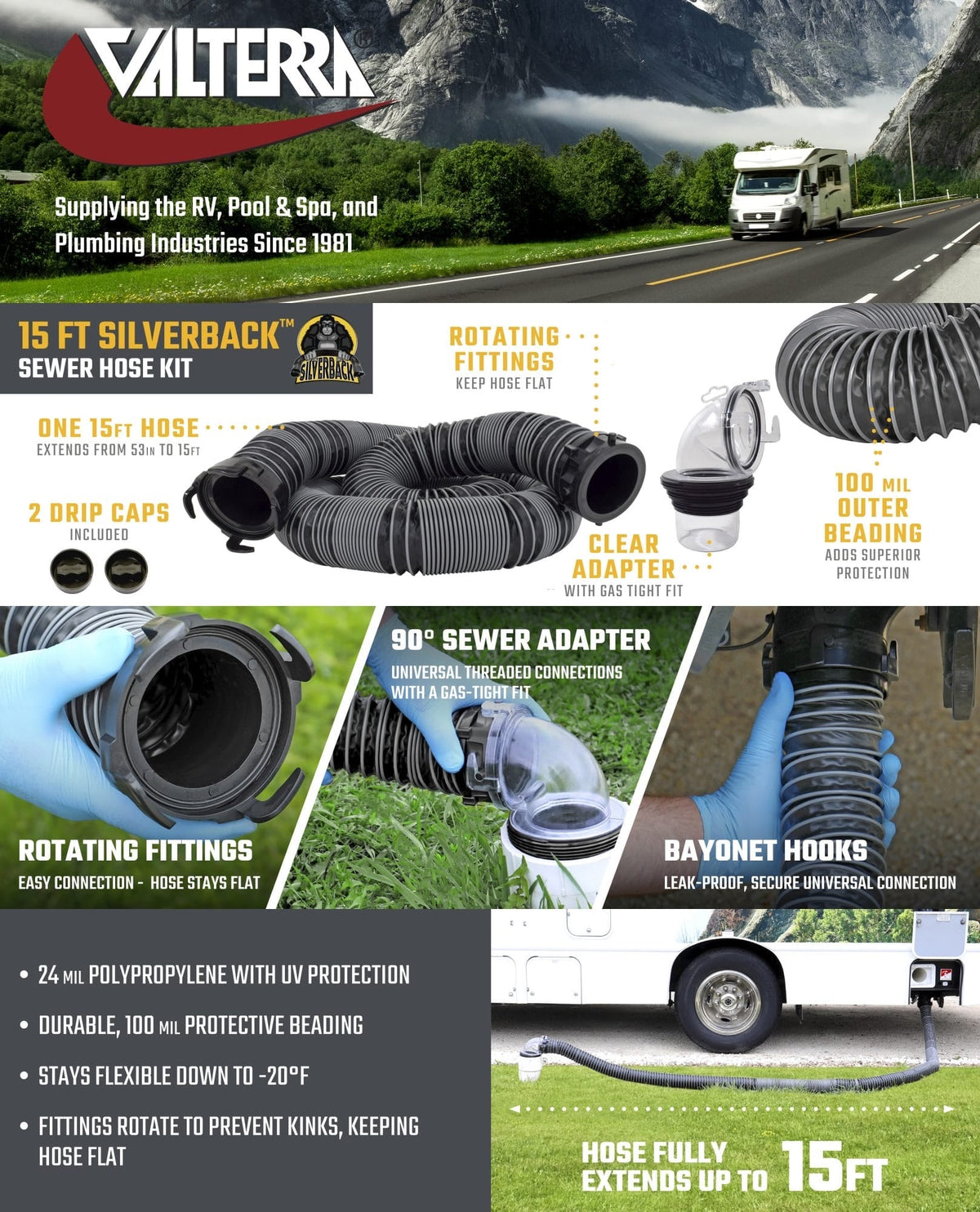 Valterra D04-0650 Silverback 15' RV Sewer Hose Kit - image 3