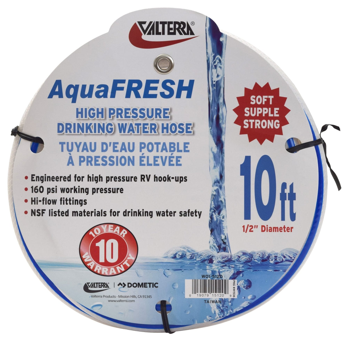 Valterra W01-5120 1/2" x 10' Drinking Water Hose - White - image 1